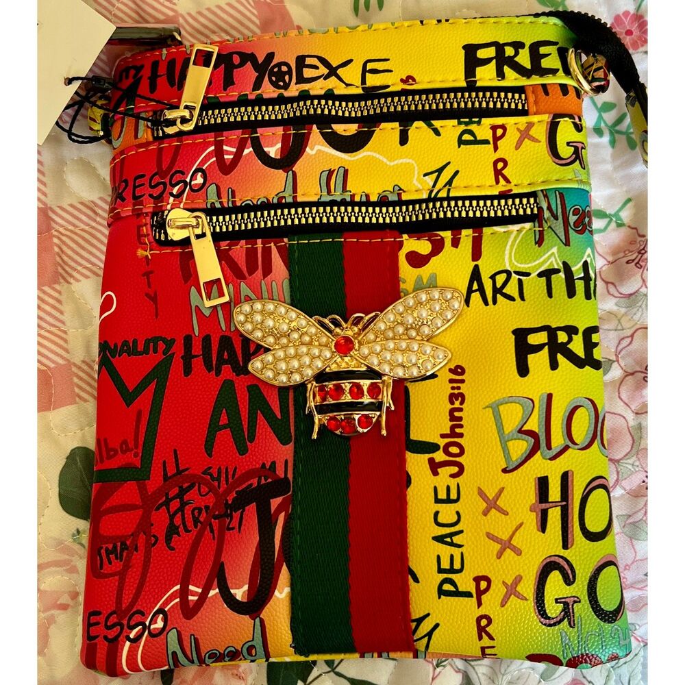Graffiti Design Vegan Leather Zipper Wristlet Wallet Multicolor 8.5" x 6.5"